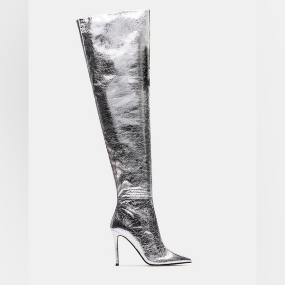Steve Madden Silver Thigh High Boots, Size 11